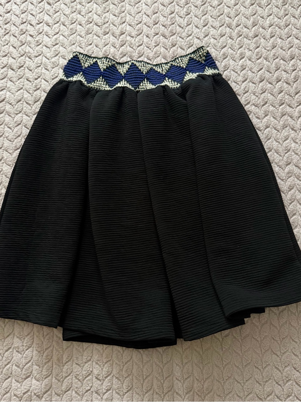 VTG Birdcage Black Skirt with Navy & White Patterned Waistband Sz M
